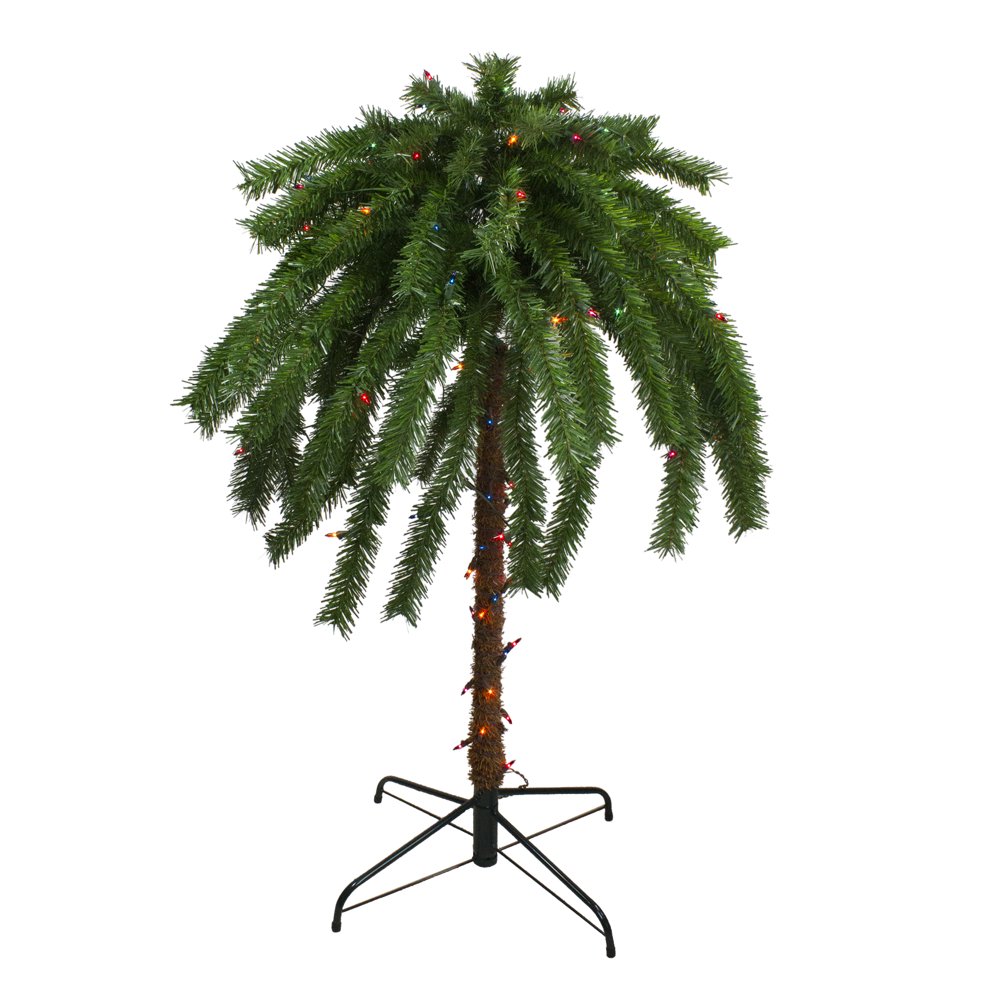 4' PreLit Artificial Tropical Outdoor Patio Palm Tree MultiColor
