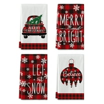 Sm:)e Snowflake Tree Ornament Car Buffalo Plaid Christmas Kitchen Dish Towels 18 x 26 Inch Set of 4