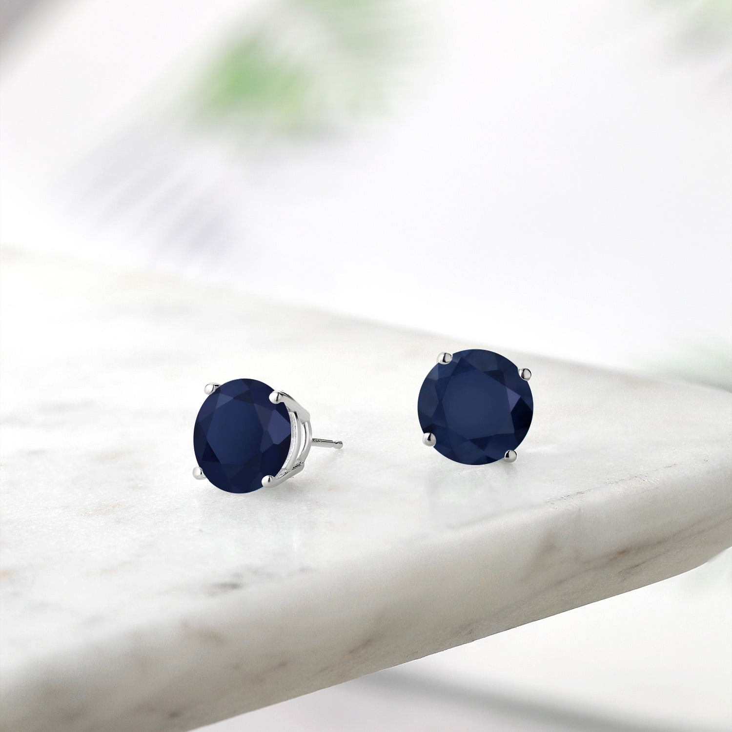 Gem Stone King 925 Sterling Silver Blue Sapphire Stud Earrings for Women Men (9.90 Cttw, Round 10MM)