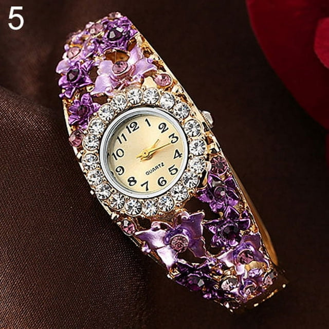Women\‘s Flower Butterfly Dress Watch Dial Rhinestone Bracelet Wristwatch