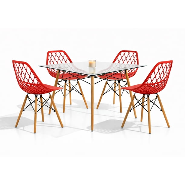 Set de comedor cristal 120 cm Mundo In Oslo y 4 sillas Eames Vento rojo Minimalista