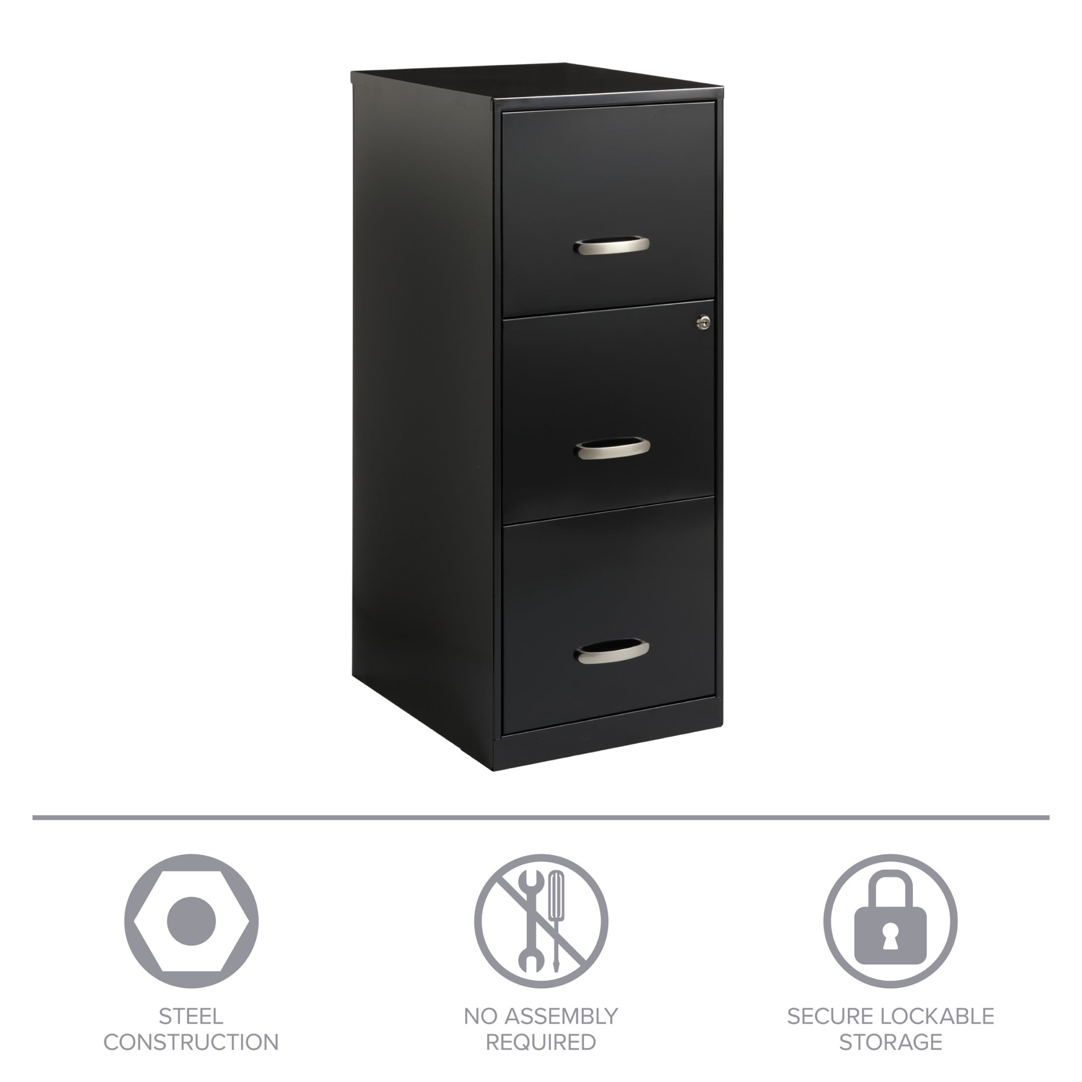 Space Solutions Metal 3 Drawer Vertical File Cabinet with Lock in Black