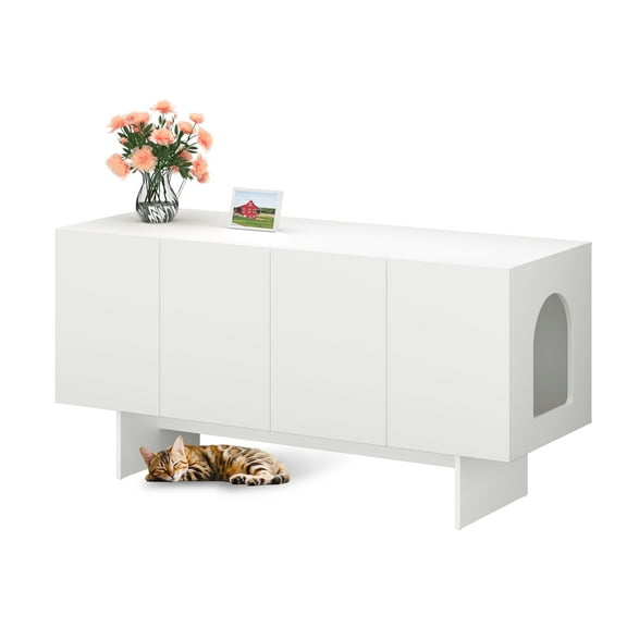 Amunrbrek Double Litter Box Enclosure for 2 Litter Boxes, Modern Style (White)