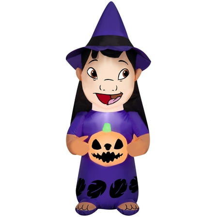 Gemmy Airblown Inflatable Lilo w/ Witch Hat and Pumpkin Disney, 4 ft Tall, Multicolored
