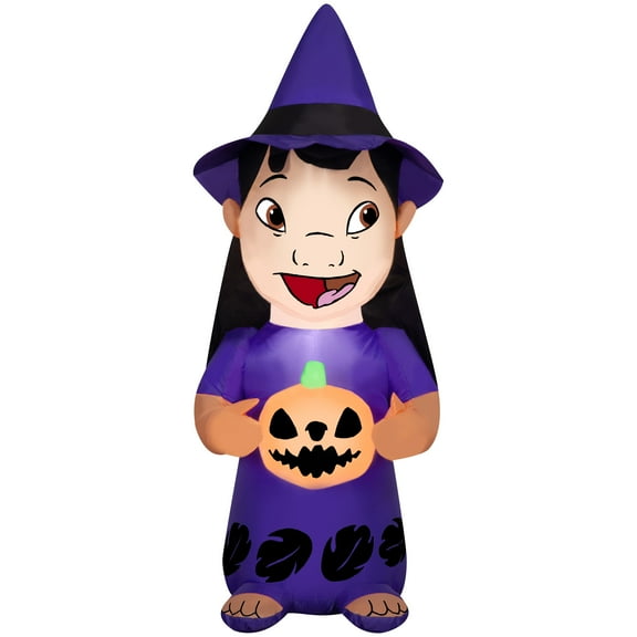 Gemmy Airblown Inflatable Lilo w/ Witch Hat and Pumpkin Disney, 4 ft Tall, Multicolored