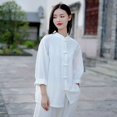 thumbnail image 2 of Traje de tai chi de lino y algodón Chenji para mujer, estilo moderno, camisa de artes marciales, ropa de práctica, pantalones de ejercicio matutino de verano, 2 of 4