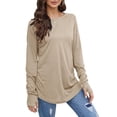 thumbnail image 2 of Long Sleeve Shirts for Women Round Neck Lightweight Casual Solid Color Loose Blouse Shirts Chic Spring and Autumn Trendy Tees, 2 of 7