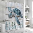 thumbnail image 5 of Ocean Sea Turtle Blue Shower Curtain Set - 48" x 72" Washable Bathtub Curtain with 12 Hooks, Summer Coastal Seaweed Wooden Grain Waterproof Fabric Stall Shower Curtains for Bathroom/Bathtub Décor, 5 of 6