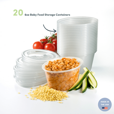 Mummy Cooks 9 Month + Food Container Set - 20 Reusable Containers and Lids for Baby Starting Solids - Stage 3 (6oz)