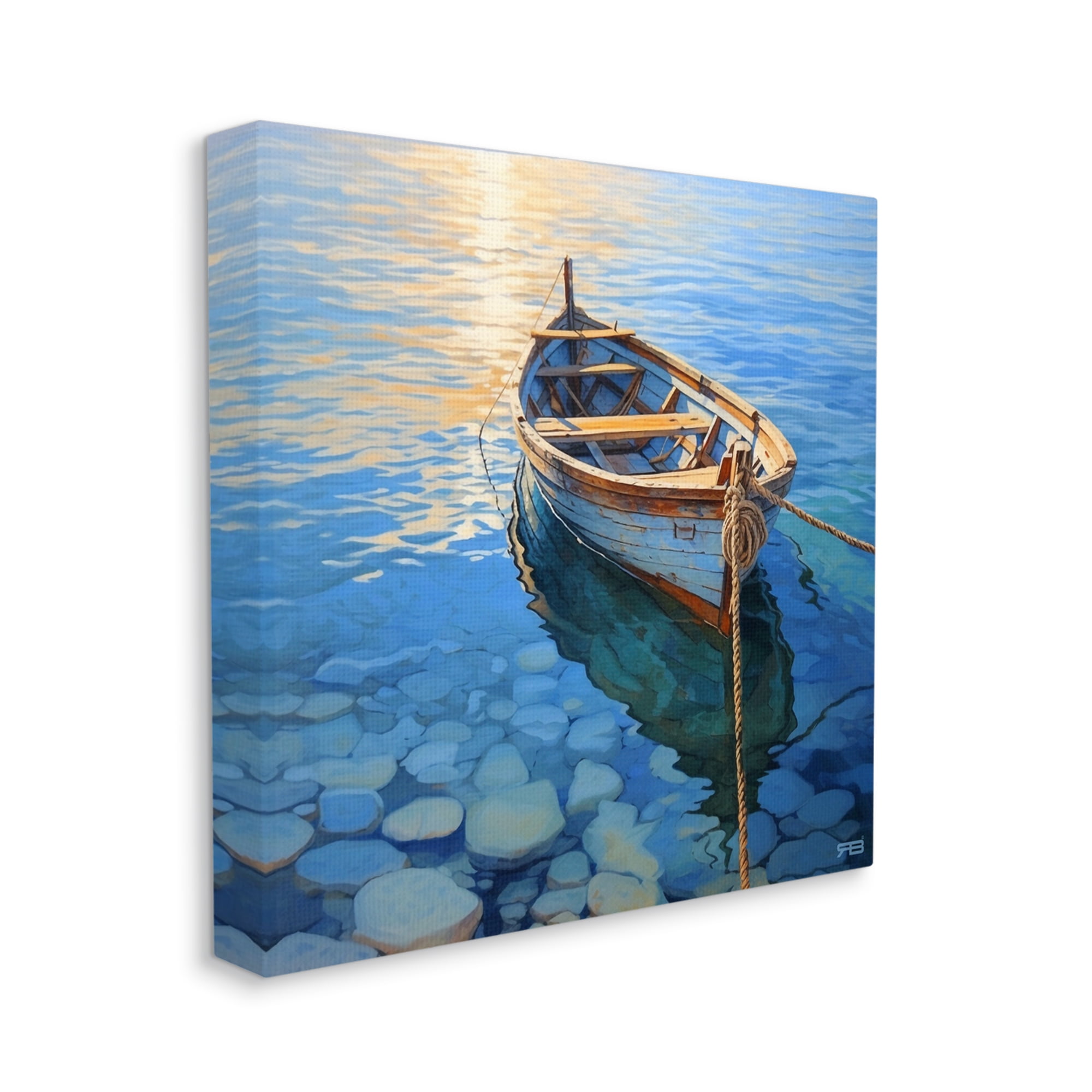 Stupell Industries Rowboat & Pebbled Shore Transportation Painting Gallery Wrapped Canvas Art Print Wall Art, 17 x 17