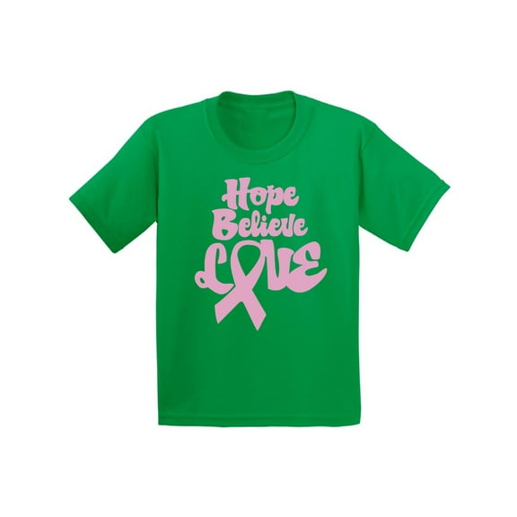 Awkward Styles Hope Believe Love Shirt for Children Shirt for Kids Pink Youth Shirt Cancer Shirt for Children Hope Believe Love Tshirt for Kids Breast Cancer Awareness Shirt