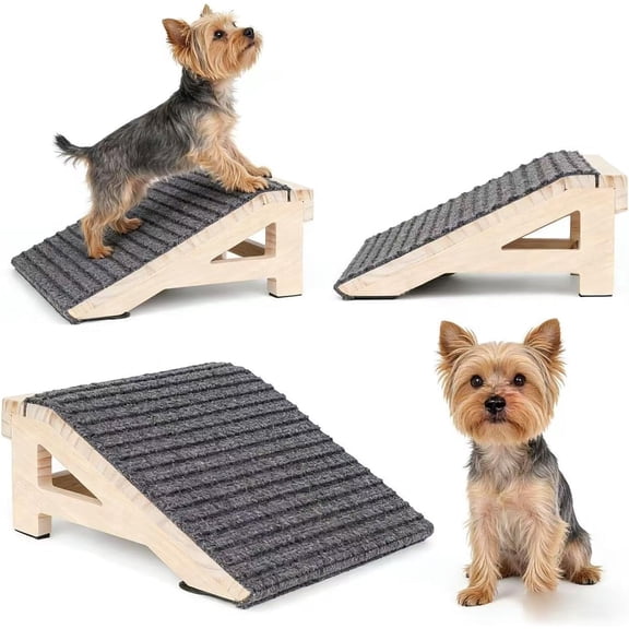 2Pcs Dog Ramp Stairs for Pets, Durable Anti-Slip Carpet Surface, Wooden Low-Angled Pet Ramp Assist for Injured & Aged Pets, Stairs Ramp for Small Dogs, No Assembly