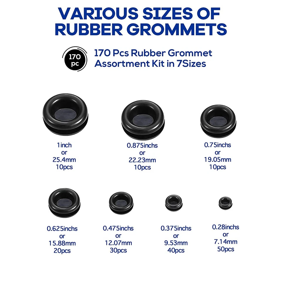 CIRCLE- 170Pc Rubber Grommet Firewall Hole Plug Electrical Wiring Gasket Assortment Kit