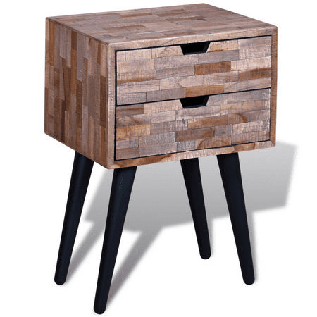 Two Drawer Bed Side Cabinet - Anself Bedside Cabinet with 2 Drawers Reclaimed Teak