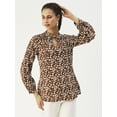 thumbnail image 1 of DressBerry Women’s Printed Viscose Rayon Top Keyhole Neck with Ties Long Pleated Sleeves Waist Length Regular Wear Light Weighted Casual Summer Top, 1 of 7