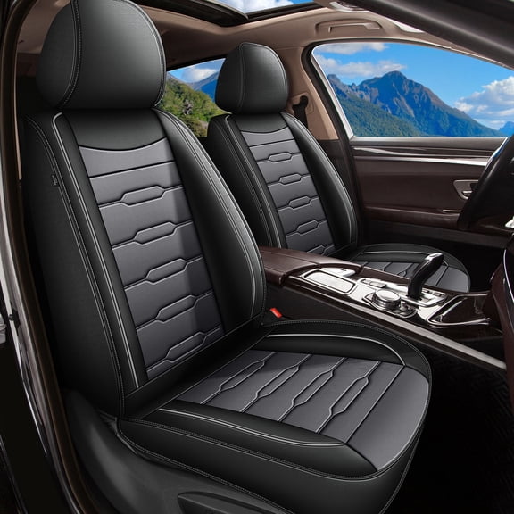 HQBQBUG Seat Covers Custom Fit for Ford Explorer 2004-2025 2026,2 Seats Waterproof Leather Car Seat Covers Protector with Compatible Airbag Grey,Front Set(2 Seats)