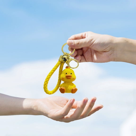 Duck Keychain Cute Yellow Resin Animal Keyring with Braided Strap for Backpack Purse Bag Hanging Pendant Decorative Charm Gift for Women Men 2.2 Inch