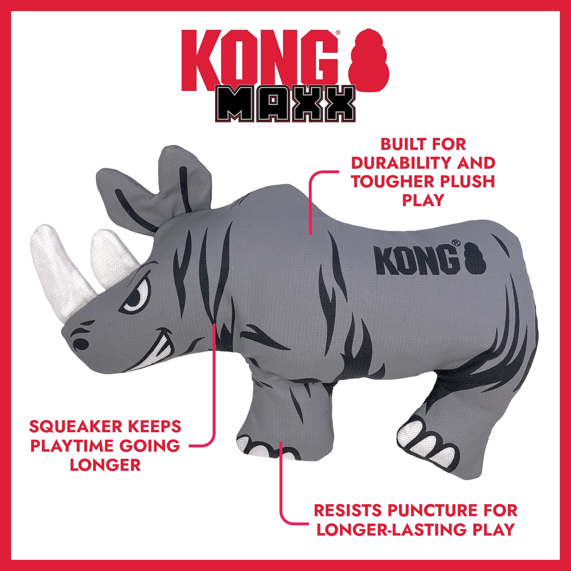 KONG® Maxx Rhino Squeaker Dog Toy, 5x more Puncture Resistant, Large
