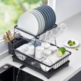 thumbnail image 1 of Égouttoir à Vaisselle, Reemix Égouttoir à Vaisselle 2 Niveaux avec Porte-Ustensiles Amovible et Pivotant, Matériau en Acier à Haute Teneur en Carbone Durable, Grande Capacité, Installation Facile, Noir, 1 of 7