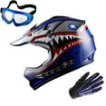 thumbnail image 1 of WOW Youth Kids Motocross BMX MX ATV Dirt Bike Helmet HBOY Shark Blue + Goggles + Skeleton Blue Glove Bundle, 1 of 8