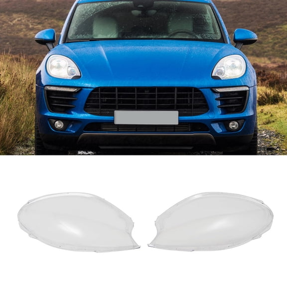 Pair Headlight Lens Cover For 2015-2018 Porsche Macan Clear PC Material, Left and Right
