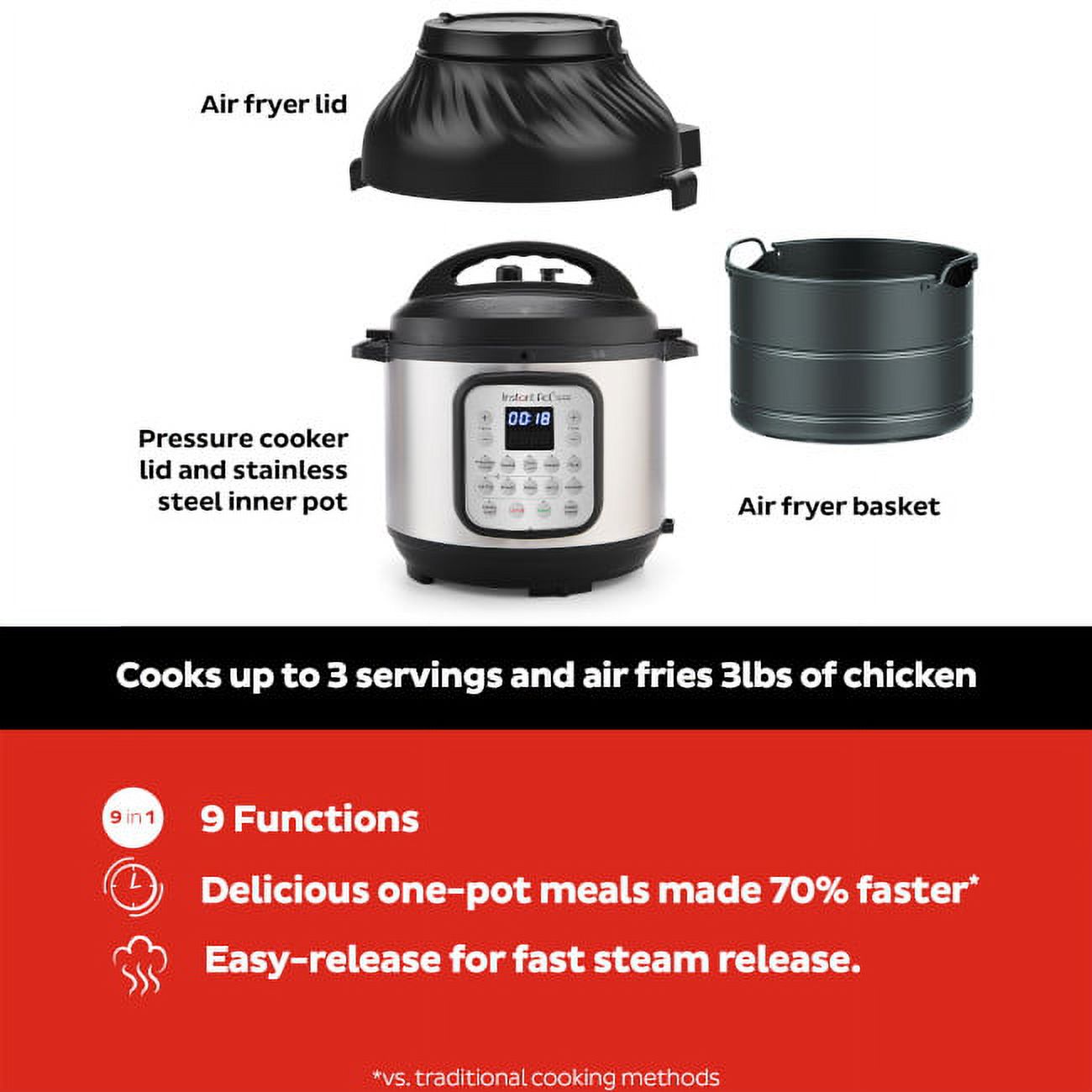 Instant Pot 6 Qt Duo Crisp 9-in-1 Air Fryer and Pressure Cooker Combo - image 3 of 9