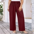 thumbnail image 5 of hoksml Women's High Waist Straight Leg Pants, Casual Button Detail Trousers with Pockets and Shirred Waist, 5 of 5