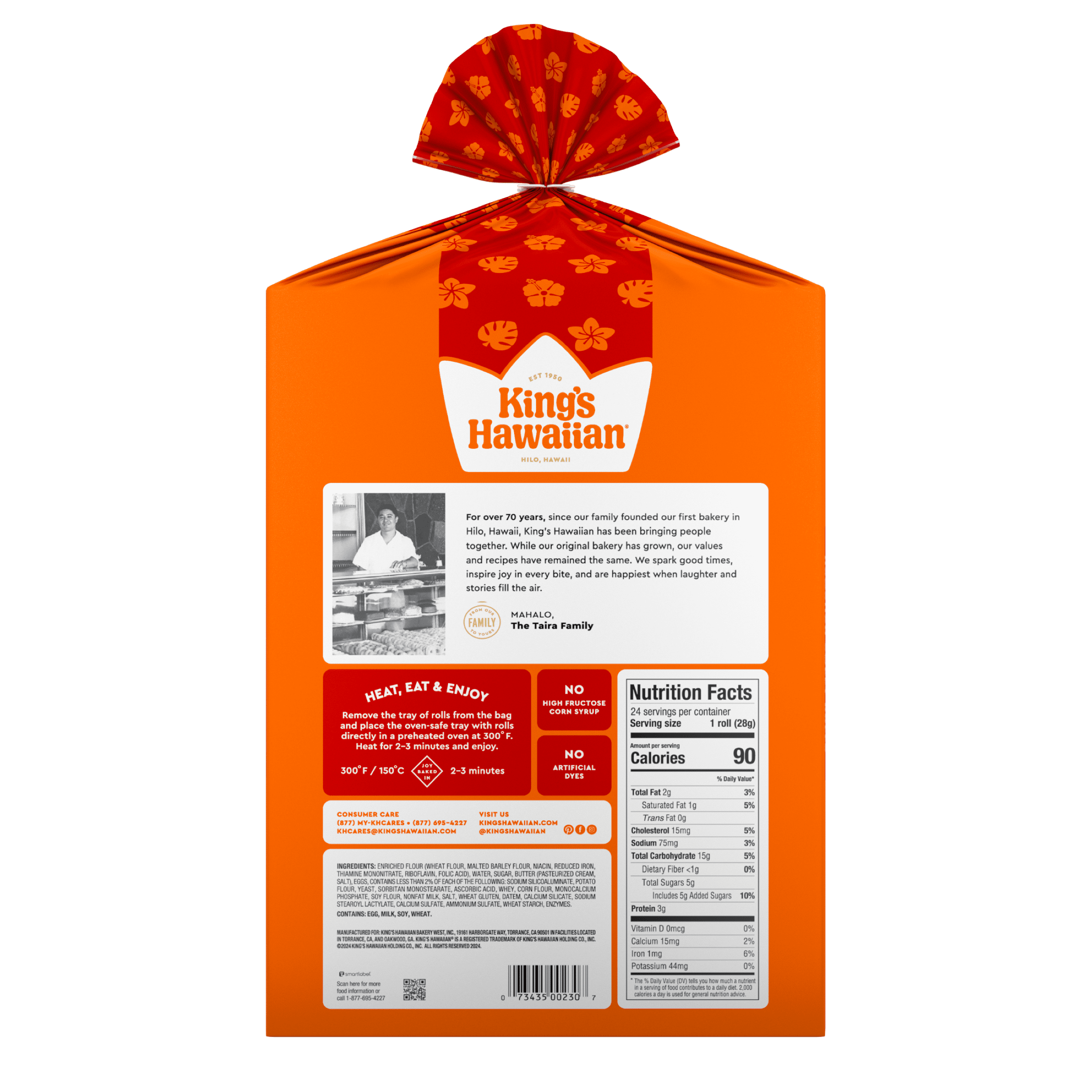 King's Hawaiian Original Hawaiian Sweet Dinner Rolls 24 Count, 24 oz, Shelf-Stable