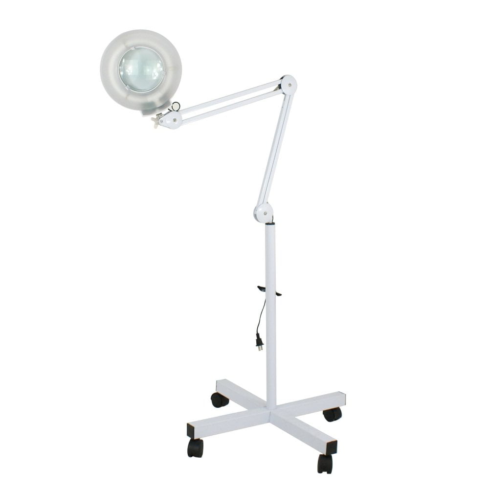 BalyFovin LED Floor Lamp with Magnifying Glass and Light Magnifier Light  with Stand Adjustable Swivel Arm for Facial Care Reading Crafting Sewing  Esthetician Light 