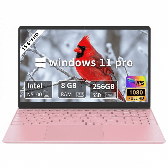 Molegar 15.6" Fhd Business Laptop, Intel Celeron N5100, 8GB RAM, 256GB SSD, Fingerprint Reader, Bluetooth 5.0, Windows 11, Pink