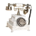 thumbnail image 3 of Teléfono retro con cable, dial giratorio, decorativo, novedoso, con remarcación, adorno de escritorio, teléfono antiguo para sala de estar, cafetería, Blanco con textura, 3 of 8