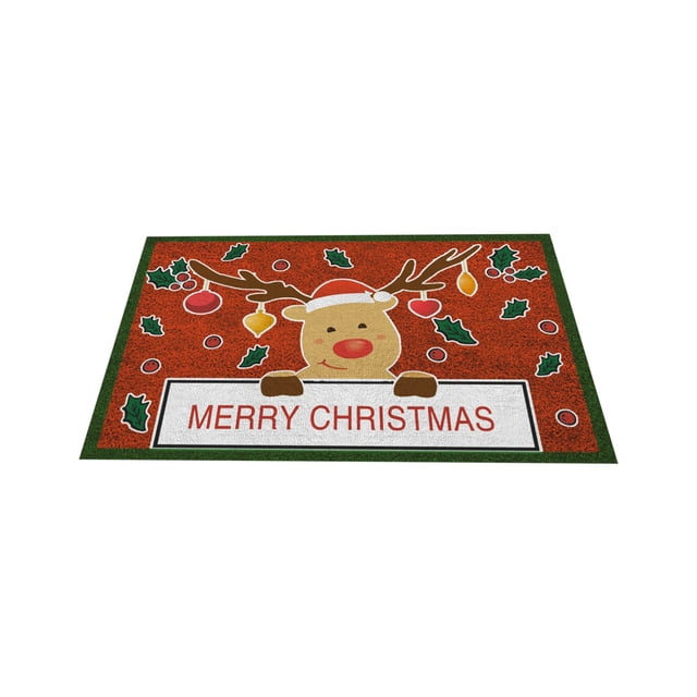Tapis de Porte Rouges de Noël pour Entrée Extérieure, Tapis de Porte d'Entrée de Noël pour l'Intérieur, Tapis Brossé pour Vestibule de Porte d'Entrée, Tapis d'Entrée de Noël Anti-Saleté, Pas de Lavage, la Saleté Peut Être Coupée, Tapis Antidérapant