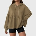 thumbnail image 2 of larppty Womens Oversized Hoodies Sweatshirts Casual Lantern Long Sleeve Drawstring Peplum Hem Loose Hooded Pullover Tops Fall Outfits (Khaki, M), 2 of 6