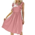 thumbnail image 2 of Wycnly Dresses for Women Beach Loose Pleated Swing Ruffle Layer Solid Tank Sundress Sleeveless Round Neck Plain Summer Midi Formal Dress Pink XL, 2 of 7
