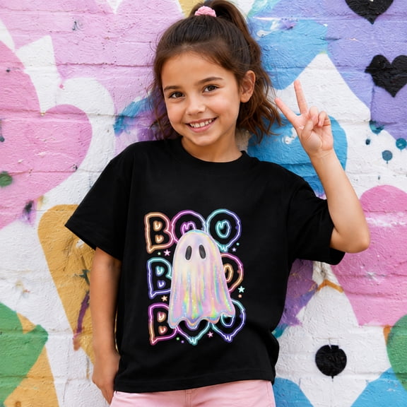 Halloween Shirts for Kids, Cute Ghost Graphic Short Sleeve Casual T-Shirt for Halloween Party