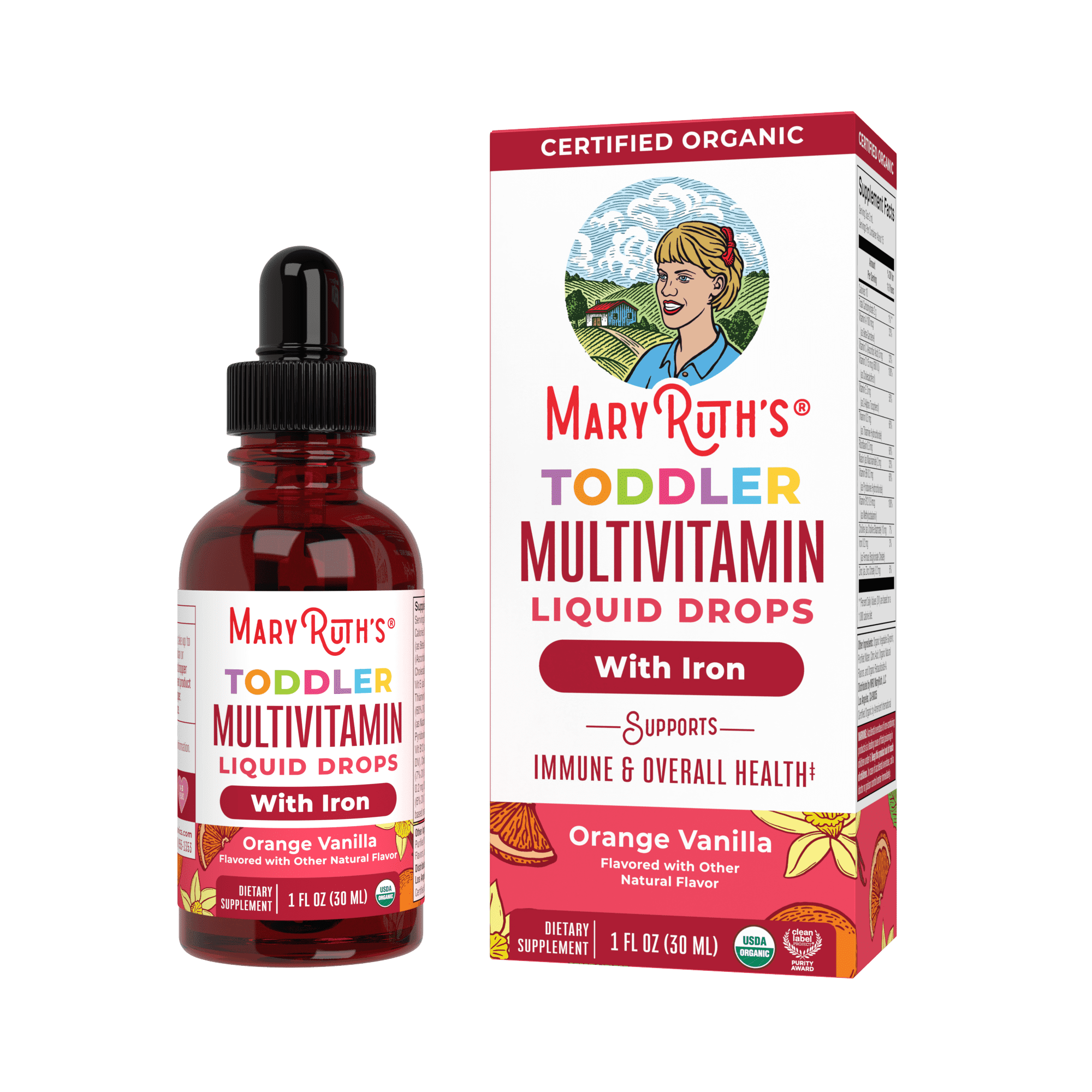 (2 pack) MaryRuth's Toddler Multivitamin Liquid Drops, Ages 1 - 3, USDA Organic, Immune Overall Health, Orange Vanilla, Vegan, Dairy-Free, Gluten-Free, 1 fl oz