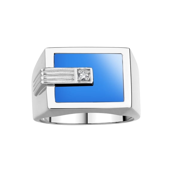 RYLOS Men's Rings 14K White Gold Ring With Diamonds and Blue Quartz Set in Designer Nugget Style Rings For Men Size 8