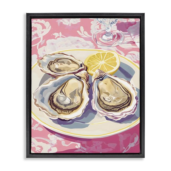 Stupell Industries Coastal Plated Oysters & Lemons Black Floating Frame Canvas Art, 17 x 21, by The Prints Vibe