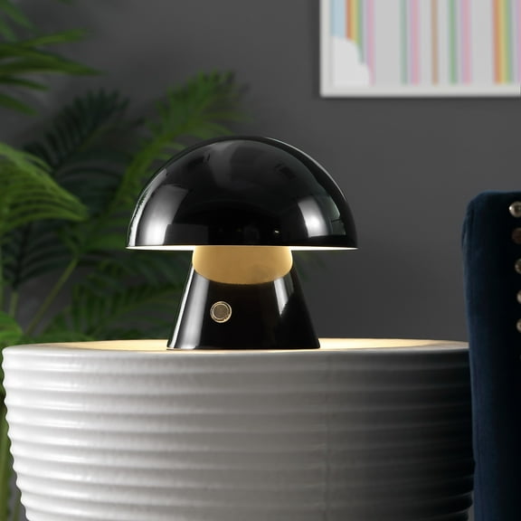 JONATHAN Y Porcini 7" Contemporary Bohemian Rechargeable/Cordless Iron Integrated Portable LED Mushroom Table Lamp, Black, JYL7116A