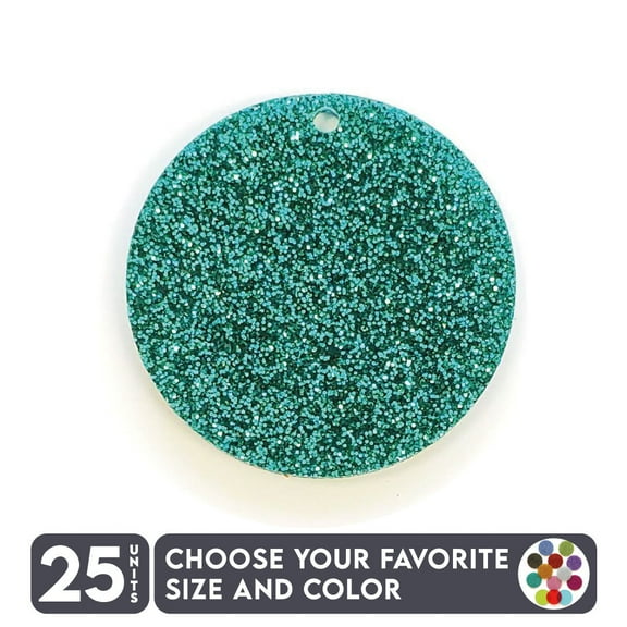 25 Units Acrylic Circle Blanks with Hole 1/8" Thick – Glitter Colors – (Size 2") Made in USA