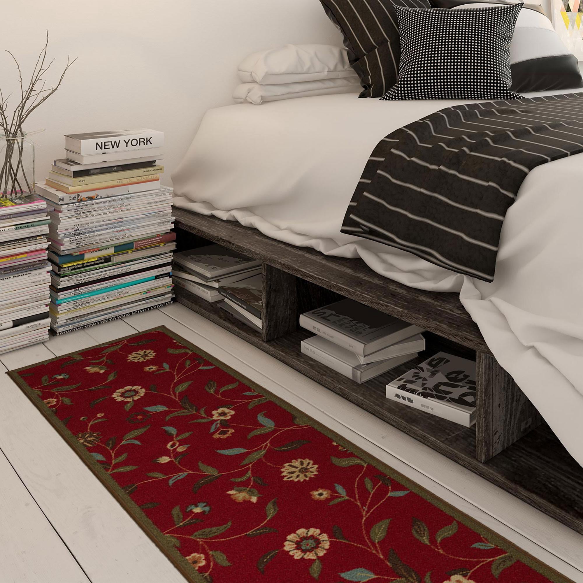 Ottomanson Floral Kitchen Runner Rug 1'10" x 6' - Non Slip Low Pile Carpet, Red
