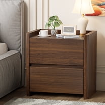 Nightstand with 2 Drawers, Modern End Table for Bedroom, Bedside Table with Cut-Out Handle, Large Night Stand for Home Office, Walnut