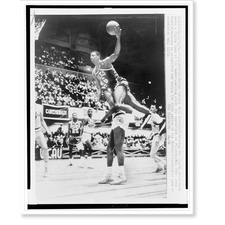 Historic Print [Bill Russell leaping towards basket during basketball game between the Boston Celtics and the Philadelphia 76ers] 16 x 20