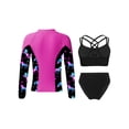 thumbnail image 4 of Alvivi 3Pcs Kids Girls Swimsuit Long Sleeve Top with Sleeveless Crop Top and Briefs Rashguard Sets Swimwear Black&Hot Pink 6, 4 of 7