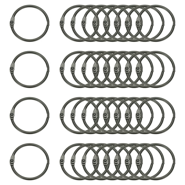 Uxcell 36Pcs Loose Leaf Binder Rings, 1.7 Inch Metal Open Card Rings Heavy Duty Book Rings for Key Index Card Rings Paper Rings Office, Black