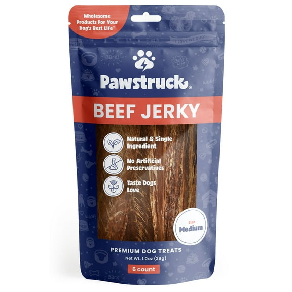 Pawstruck Natural Beef Jerky Dog Chew Treats, Single Ingredient, 6 Count