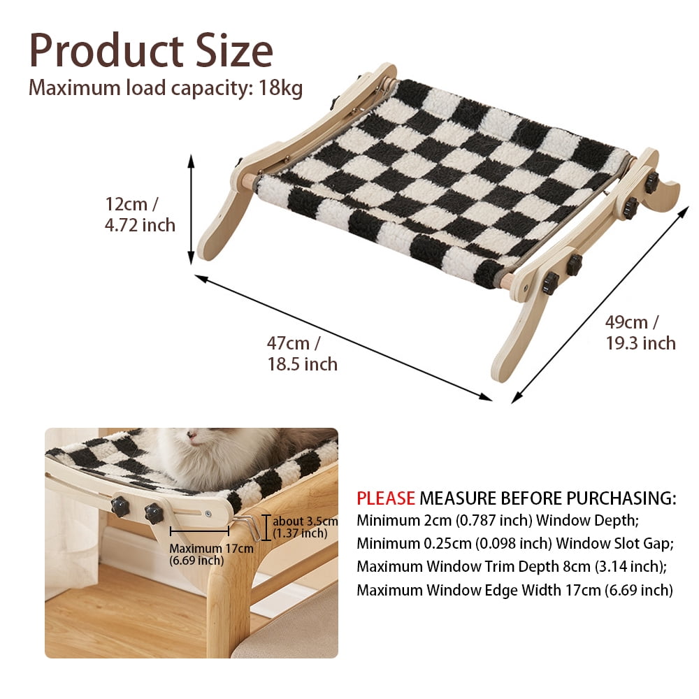 Roromall Wooden Cat Beds Cat Hammock Bed Adjustable Cat Radiator Beds Cat Window Beds Holds Up 18kg, Dual-use Cat Window Hammock for Kitten and Small Animal