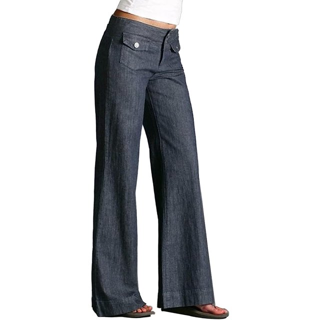 Pantalones cargo casuales con bolsillo con solapa para mujer, pantalones vaqueros holgados de pierna ancha con botones en la parte delantera, gris oscuro, X-pequeño