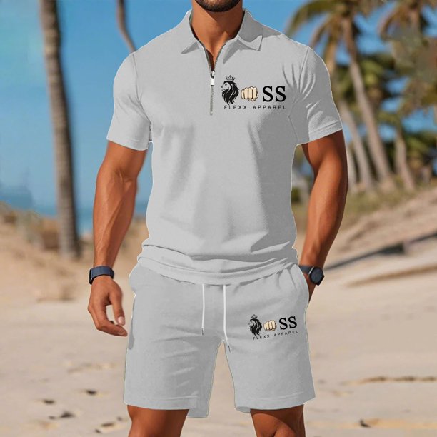 WILLBEST Conjunto Deportivo de Verano con Estampado de Letras Europeas para Hombre, Informal, Holgado y Cómodo, de Manga Corta y con Bolsillo.