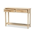 thumbnail image 3 of Baxton Studio Sebille Mid-Century Modern Light Brown Finished Wood 2-Drawer Console Table with Natural Rattan, 3 of 7